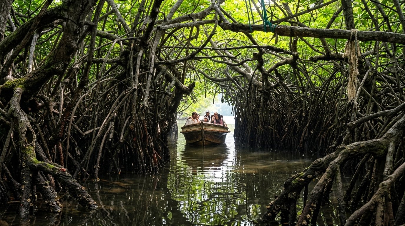 Group boat ride inside Madu River mangroves