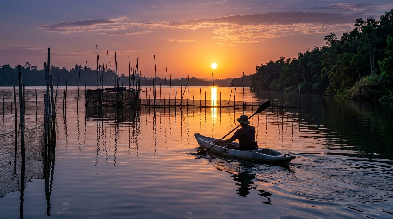 Sunset over Madu River wetlands